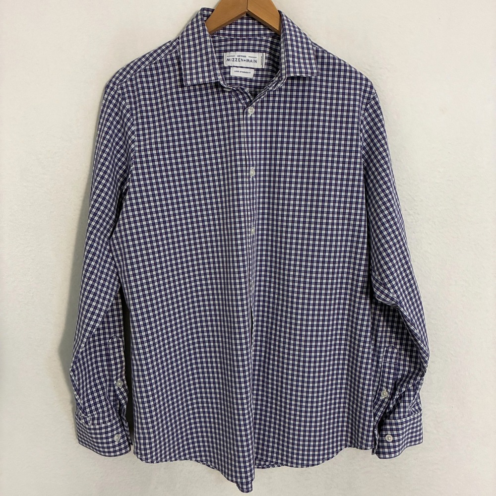 Mizzen + Main Leeward Shirt Mens L Standard Fit Performance Gingham Plaid Preppy